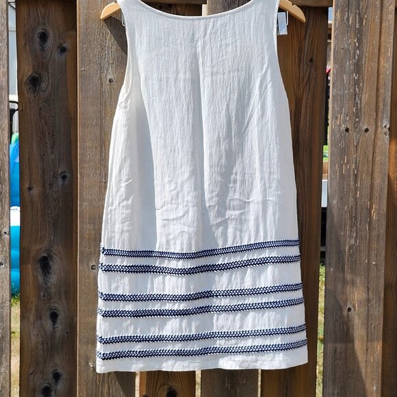 CLASSY APRICOT WHITE Sailor Stripe Mini Dress Women's Size Small - Picture 2 of 6